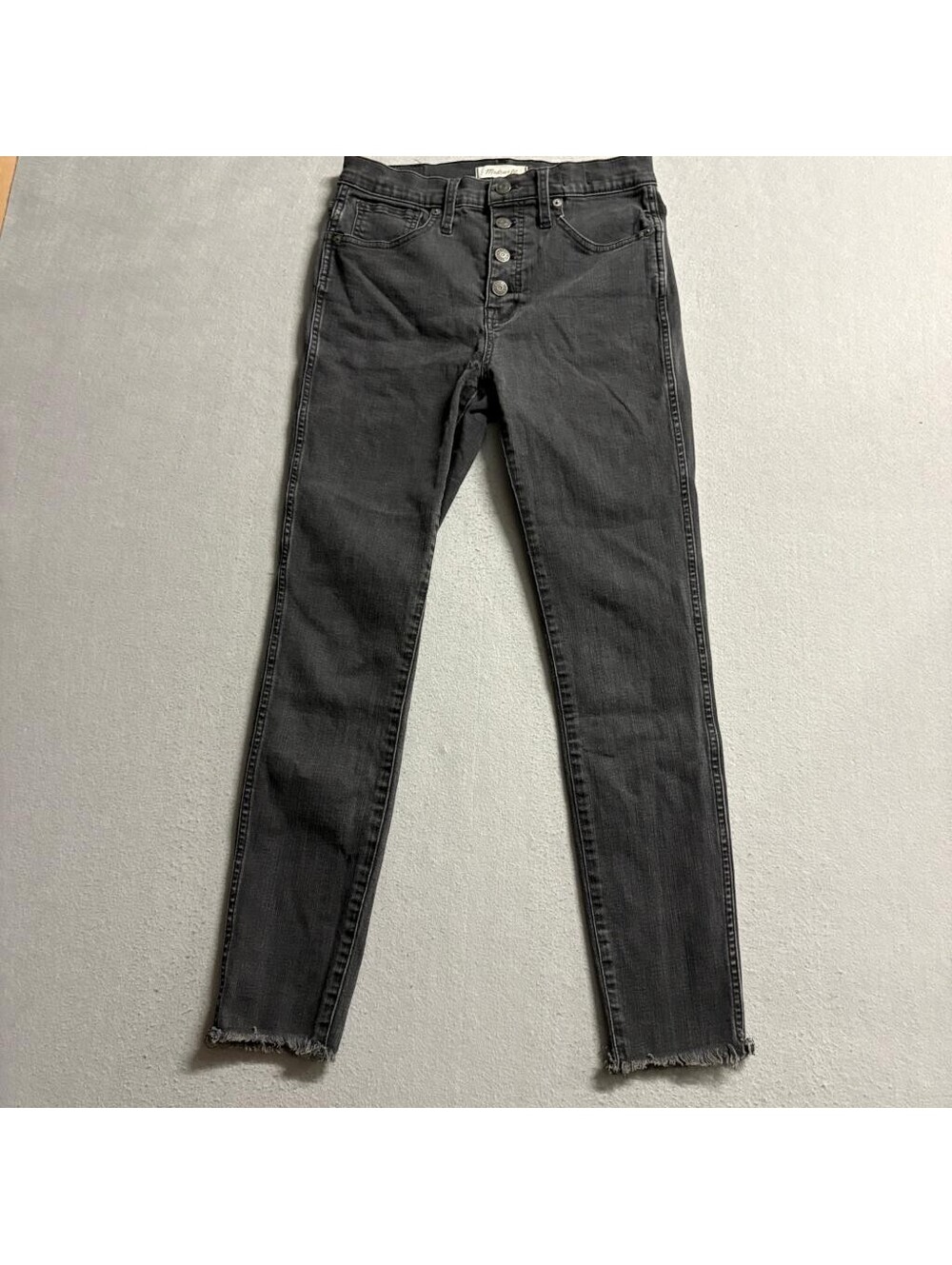 Madewell 10 High Rise Skinny Jeans Womens 28 Gray Button Fly Raw Hem Stretch